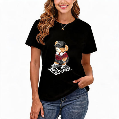 200GSM Women Premium Pure Cotton Graphic Print T Shirt Casual Crew Neck Short Sleeve Fashion Printed Ladies Daily Tops 100