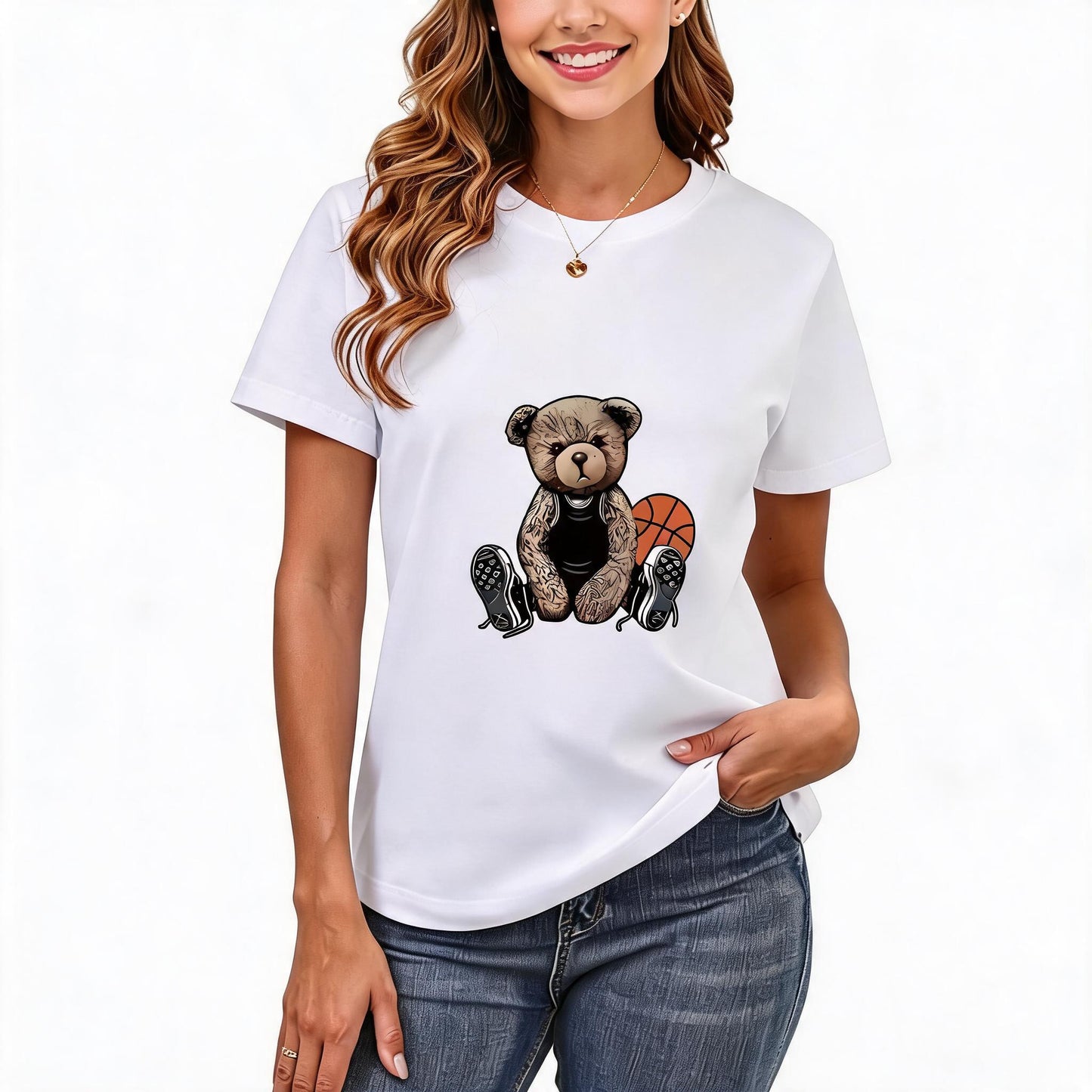 200GSM Women Premium Pure Cotton Graphic Print T Shirt Casual Crew Neck Short Sleeve Fashion Printed Ladies Daily Tops 102