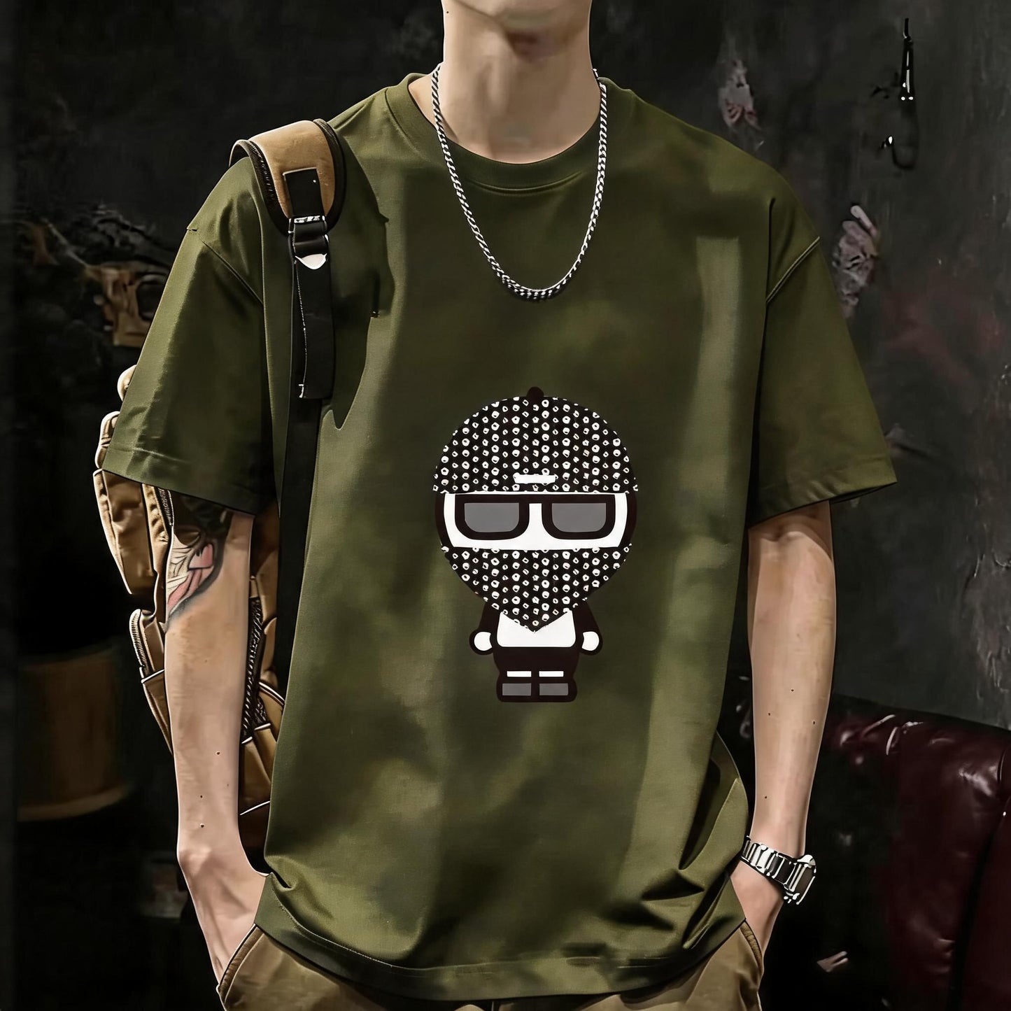 200GSM Heavyweight Printed Cotton Crew Neck T-Shirt | Unisex Basic Casual Tee 056