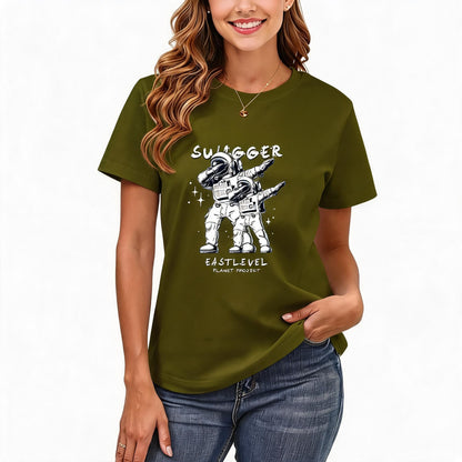 Women's Loose Fit Printed T-shirt | 200GSM Soft Breathable Cotton, Trendy Pattern for Daily & Outdoor Use 124