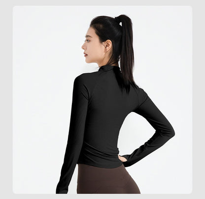 Women's New Zip Up Yoga Jacket, Slim Fit Long Sleeve Sports Coat, Running Training Fitness Outerwear