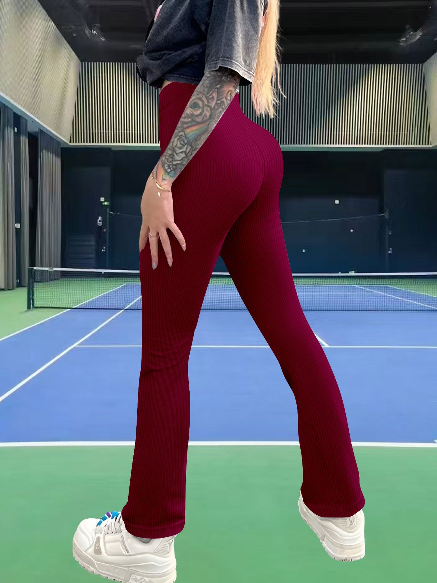 K11 6-Pack Women’s Activewear Outfit, High Waist Flare Stretch Yoga Pants Solid Color Loungewear Trousers
