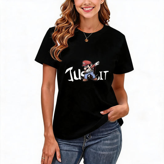 200GSM Women Premium Pure Cotton Graphic Print T Shirt Casual Crew Neck Short Sleeve Fashion Printed Ladies Daily Tops 096
