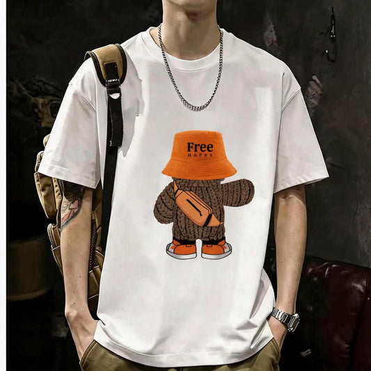 200GSM Heavyweight Printed Cotton Crew Neck T-Shirt | Unisex Basic Casual Tee 060