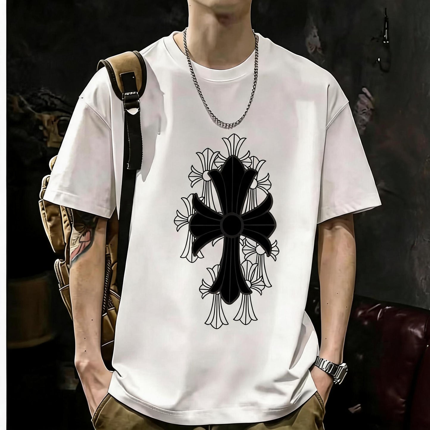 200GSM Heavyweight Printed Cotton Crew Neck T-Shirt | Unisex Basic Casual Tee 052