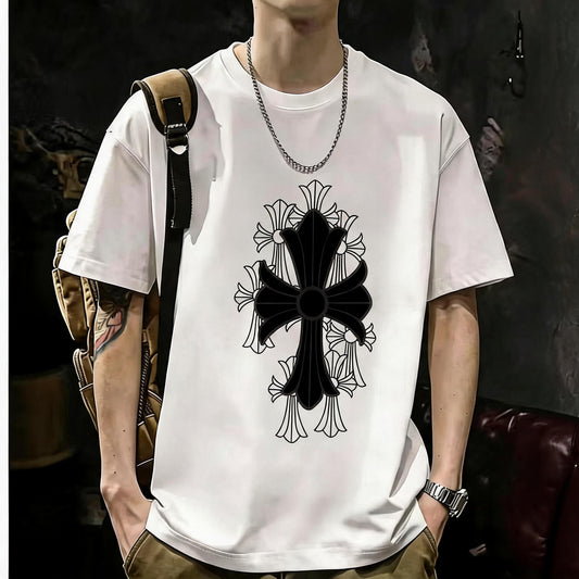 200GSM Heavyweight Printed Cotton Crew Neck T-Shirt | Unisex Basic Casual Tee 052