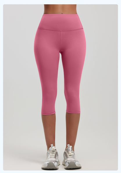 Women's High Waist 7/8 Fitness Pants, Elastic Hip Lifting Yoga Capris, Peach Butt Tight Sports Leggings