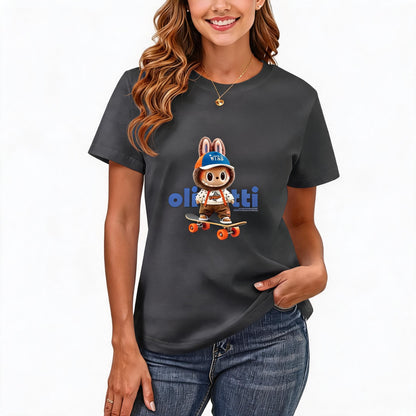 200GSM Women Premium Pure Cotton Graphic Print T Shirt Casual Crew Neck Short Sleeve Fashion Printed Ladies Daily Tops 094
