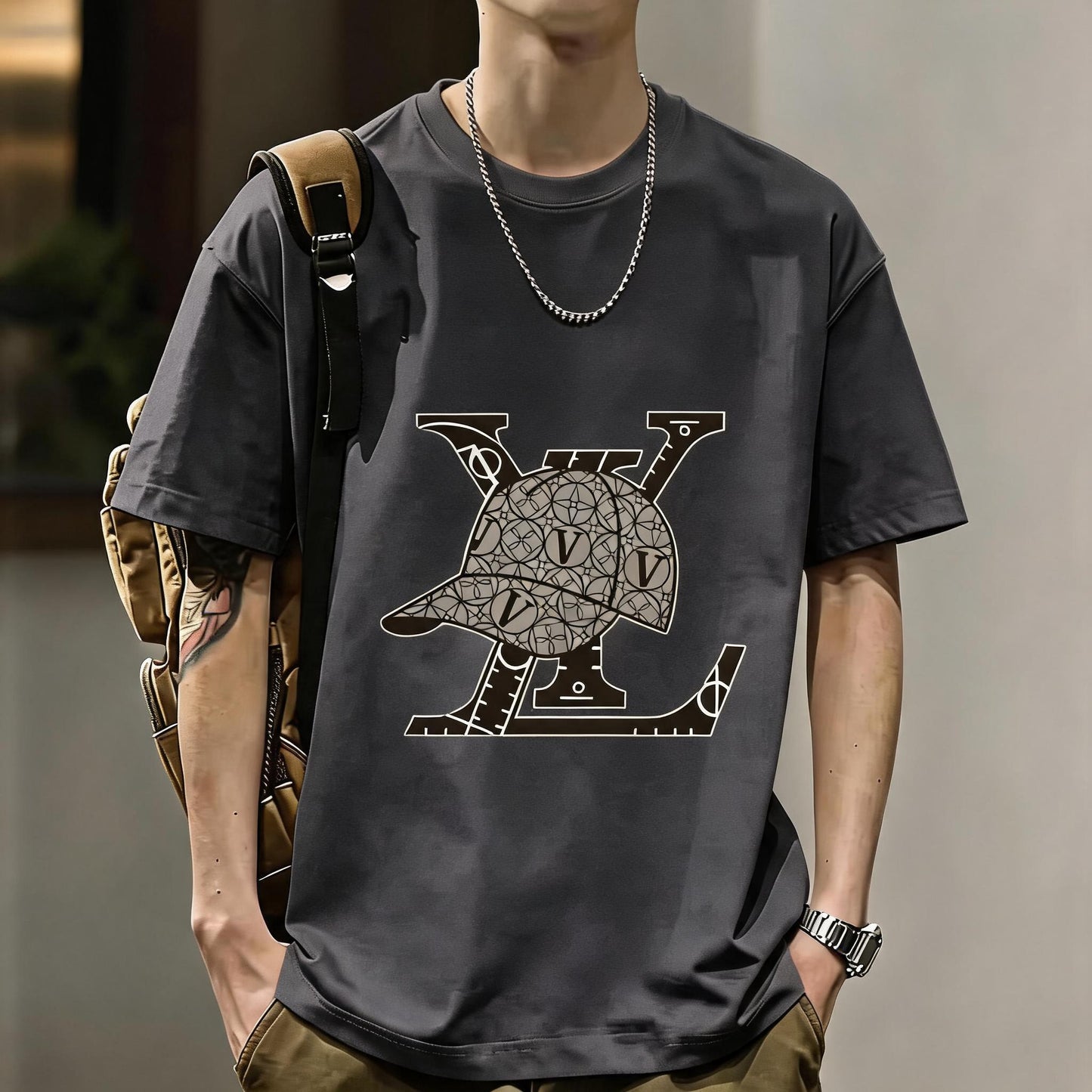 200GSM Heavyweight Printed Cotton Crew Neck T-Shirt | Unisex Basic Casual Tee 042