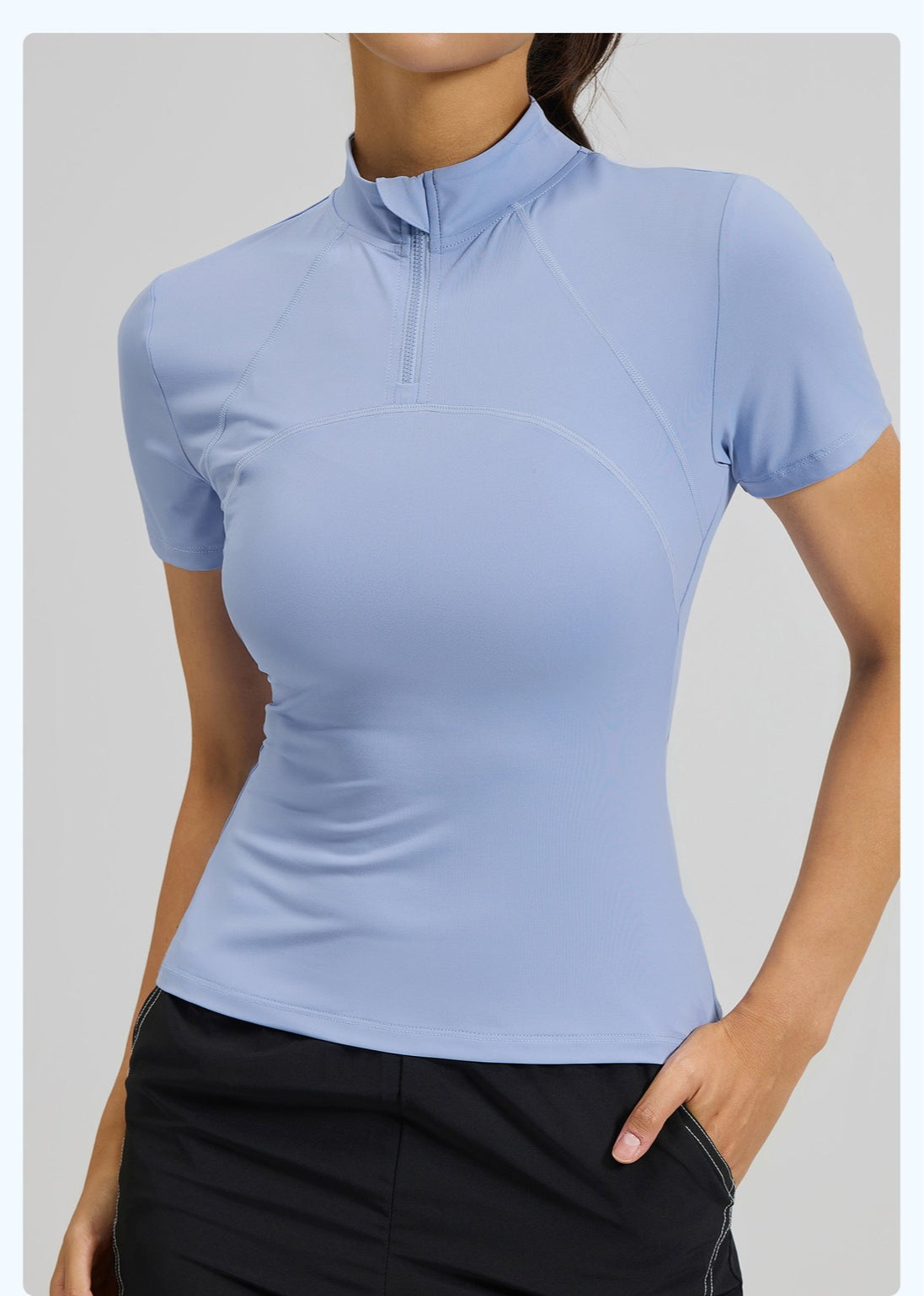 New Summer Women Half-Zip Yoga Short Sleeve T-Shirt, Slim Fit High-Stretch Breathable Fitness Athletic Top, Sweat-Wicking Sport Tee for Outdoor Running, Gym Training & Daily Workout