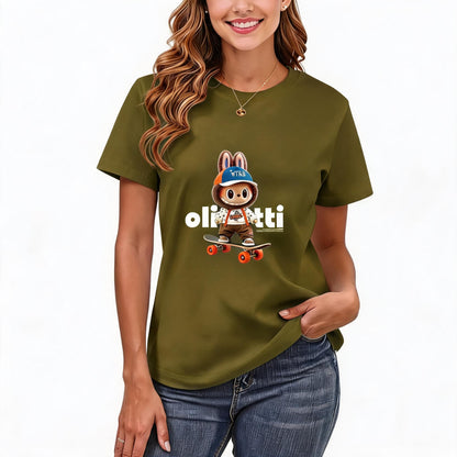 200GSM Women Premium Pure Cotton Graphic Print T Shirt Casual Crew Neck Short Sleeve Fashion Printed Ladies Daily Tops 094