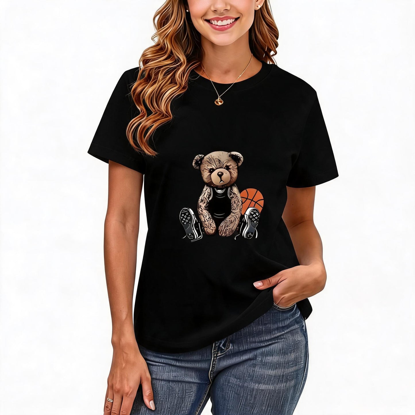 200GSM Women Premium Pure Cotton Graphic Print T Shirt Casual Crew Neck Short Sleeve Fashion Printed Ladies Daily Tops 102